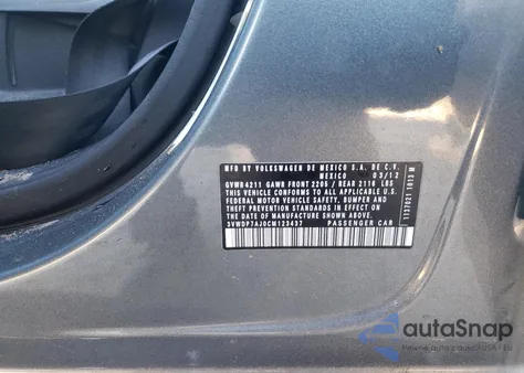 2012 Volkswagen Jetta Se z USA, uszkodzony, nr VIN 3VWDP7AJ0CM123437